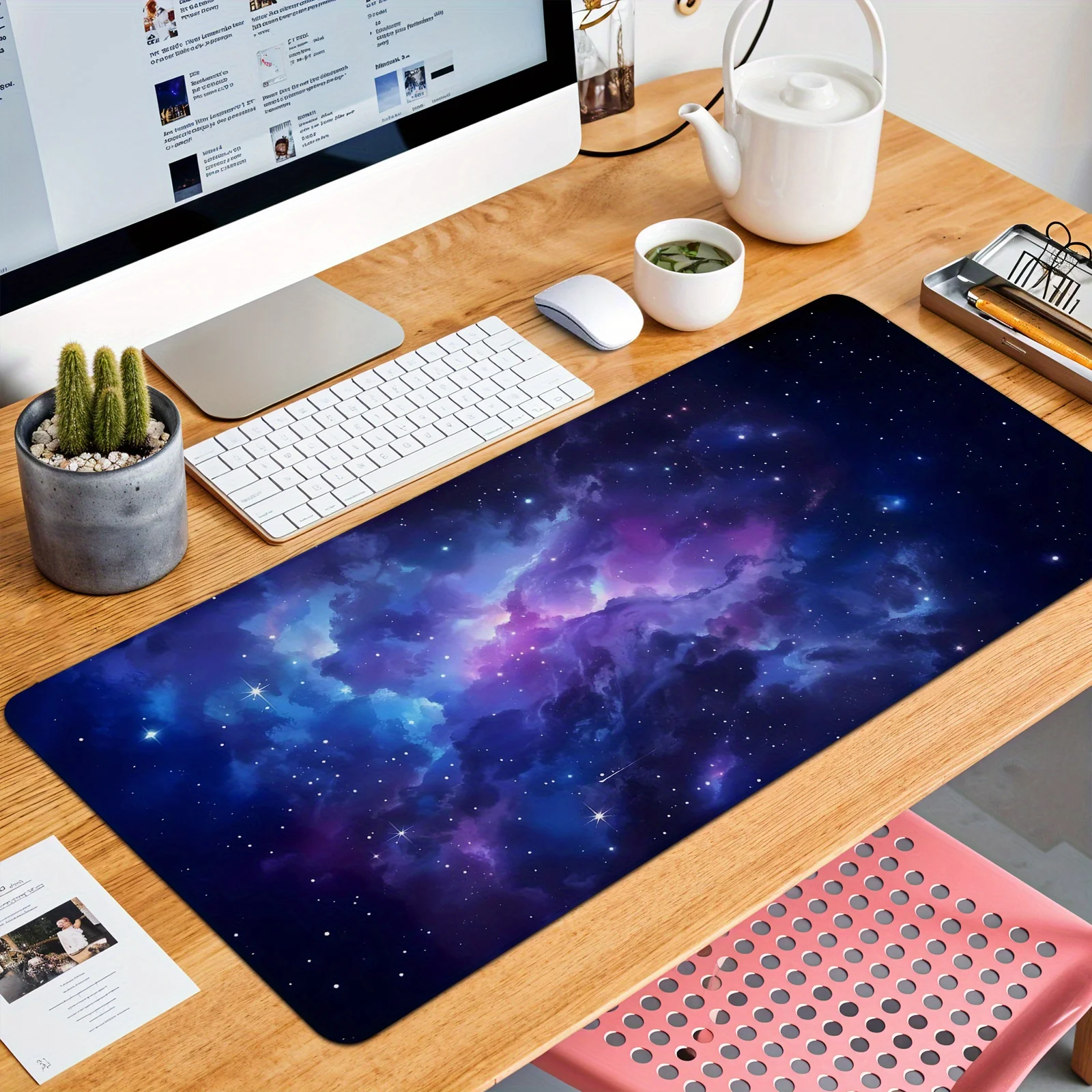特大マウスパッド 夜空 星空柄 滑り止めゴム底 縫製エッジ付き オフィス、家の装飾に最適