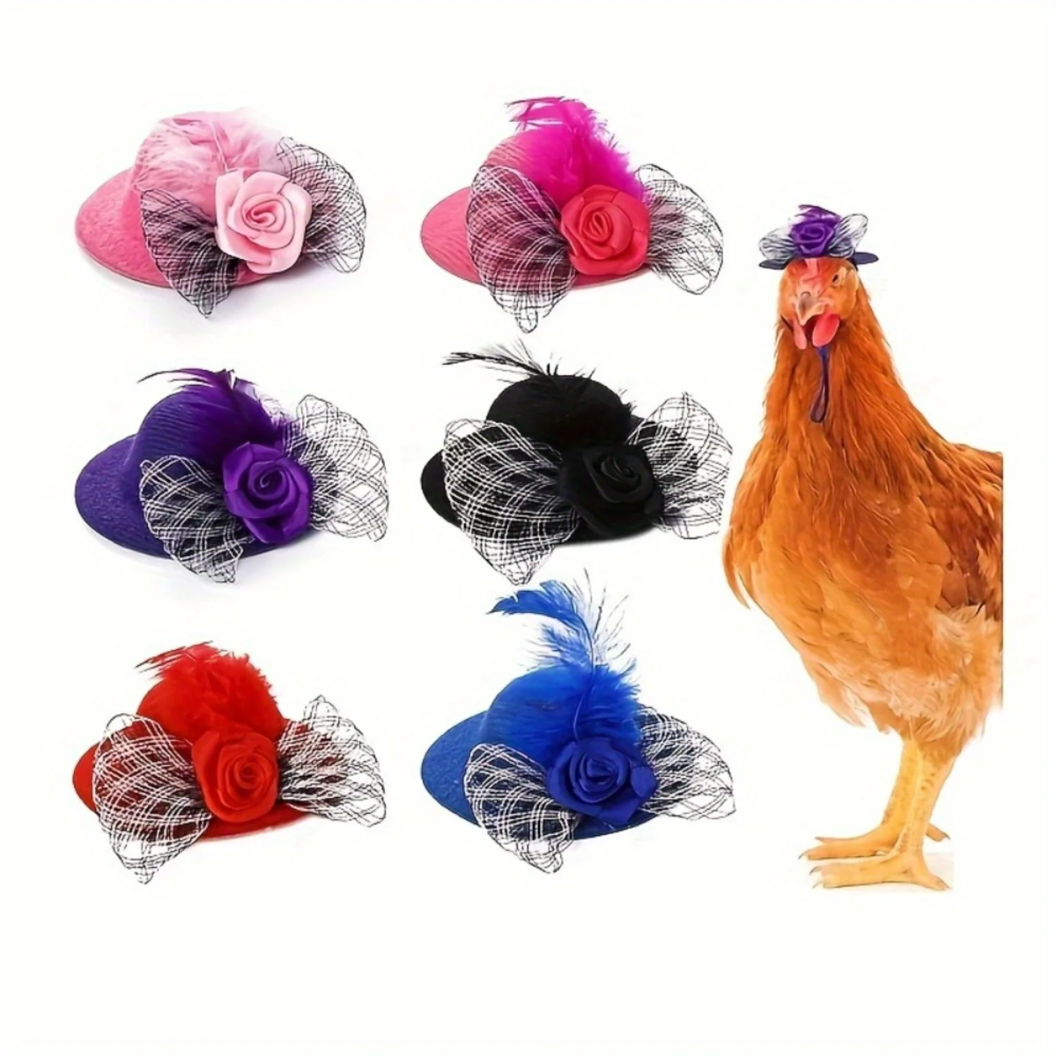 

6pcs/set Hen Helmet, Mini Hat Adjustable Chicken Hat, Chicken Fun Clothing Accessories, Fun Small Hat, Small Pet Toy Hat, Rooste