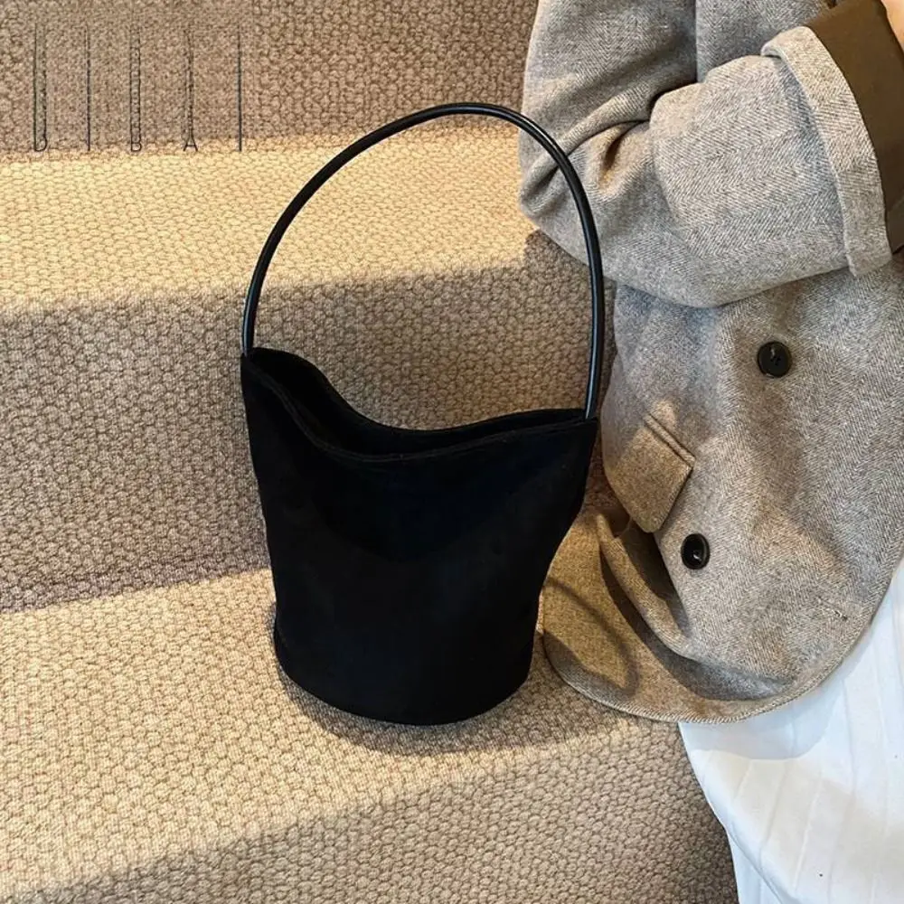 

Trendy Pu Leather Suede Bucket Bag Fashion Handbag Velvet Shoulder Bag Large Capacity Simple Pu Tote Bag Holiday