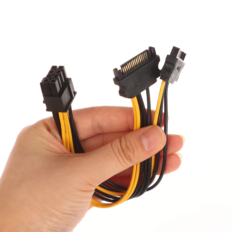 1PC Power Supply Cable Dual 15Pin SATA Male To PCIe 8Pin Male PCI Express PCI-E Video Card Splitter Adapter