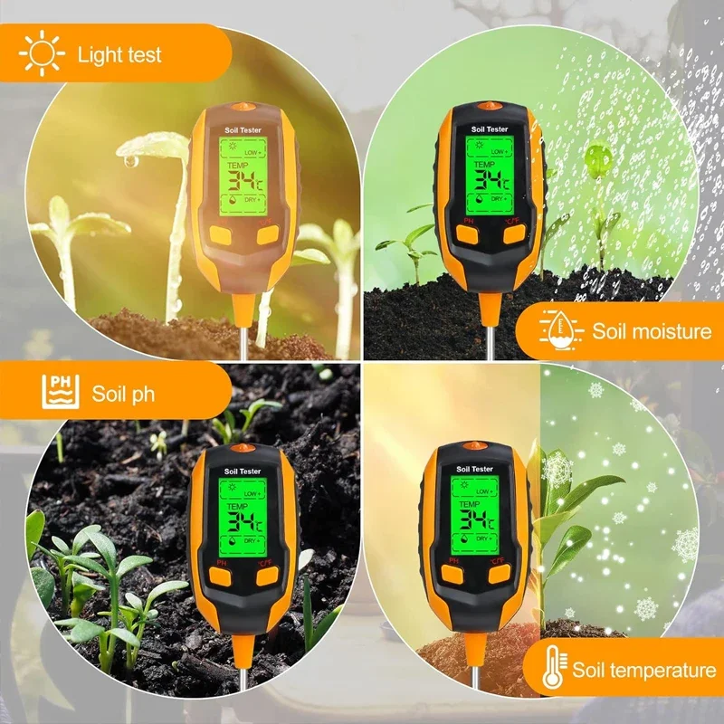 Soil PH Meter Sunlight PH Tester Soil Moisture Watering Test Garden Flowers Sensor Meter Plants Ambient Humidity Measuring Tool