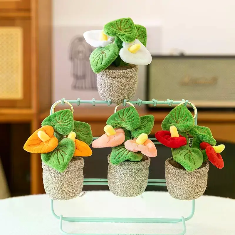 Porte-clés poupées Super douces, 1 pièce, plantes vertes artificielles en pot, jouets en peluche, sac à dos, pendentif clé, dessin animé, cadeau d'anniversaire pour filles et garçons