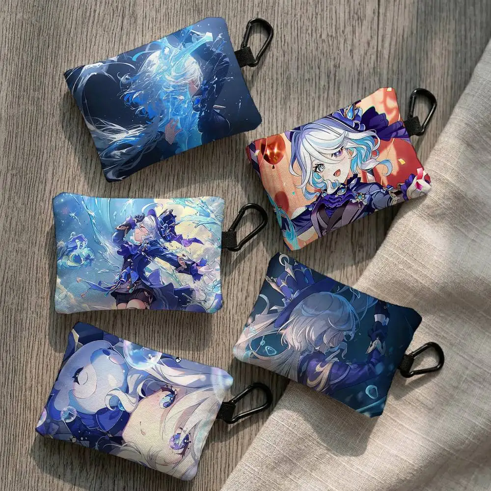 Anime Game Genshin Impact Furina Everyday Oxford Cloth Zipper Coin Purse - Lightweight Card Holder & Hanging Key Pouch