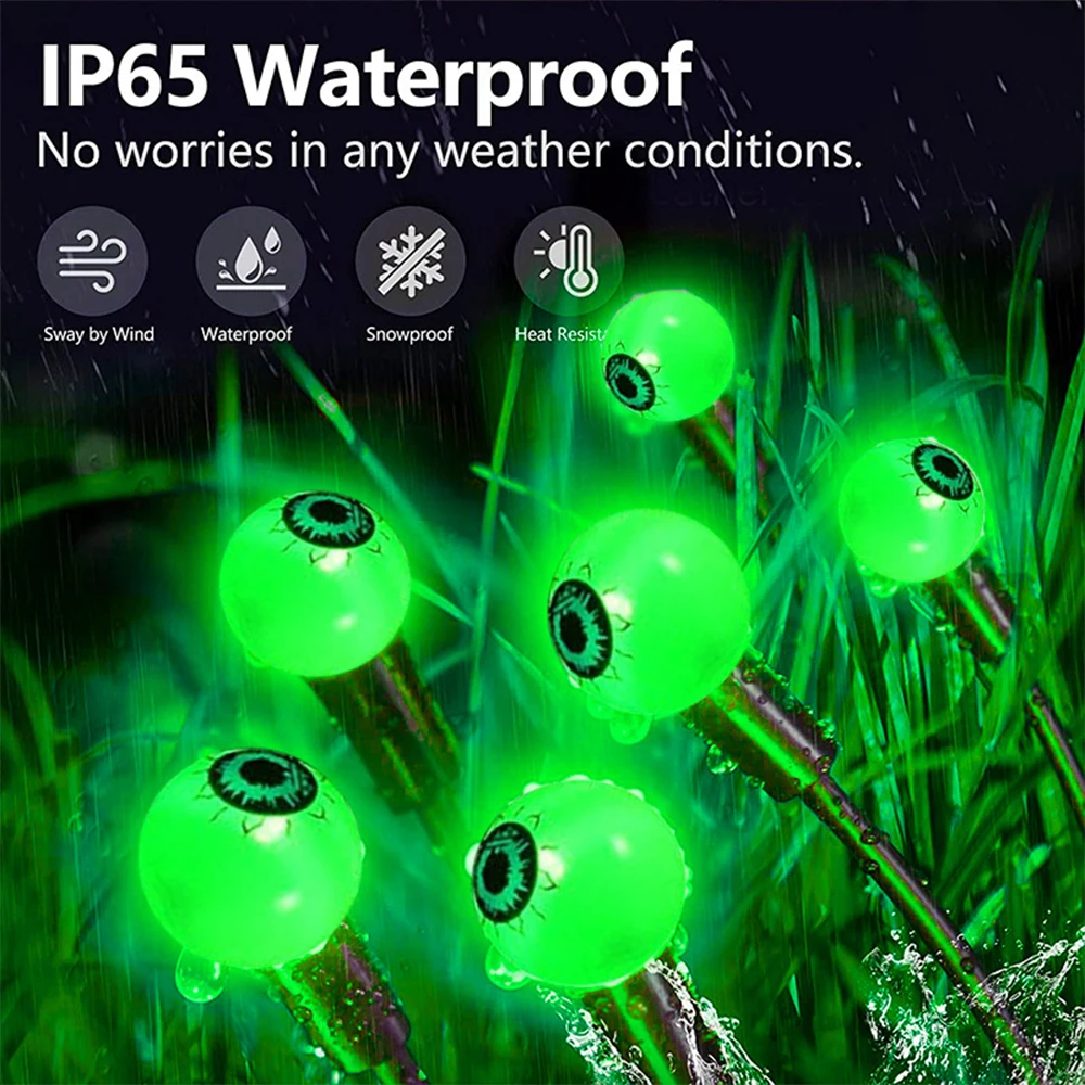 2pcs x 6LEDs Halloween Solar Eyeball Lights Waterproof Scary Swaying Lights for Yard Garden Lawn Party Warm Green Red Purple