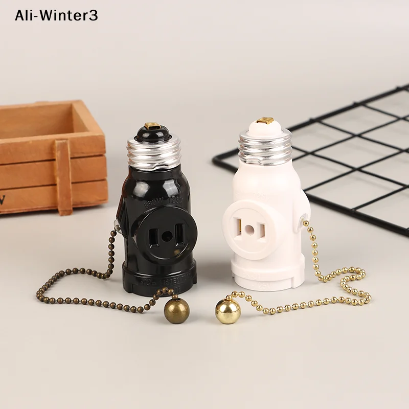 White Black Bakelite L5-15R US to E26 Light Bulb Socket With 15CM Pull Chain Switch America Lamp Holder Conversion Base