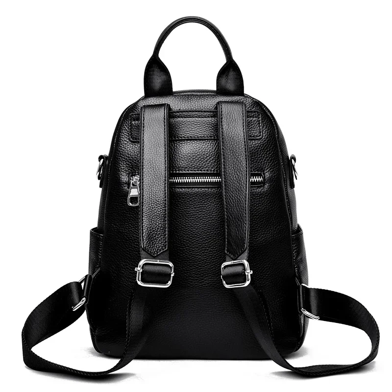 2024 New Fashion Genuine Leather Women Backpacks Luxury Brand Female Real Natural Leather Girl Student Rivet Casual Backpack