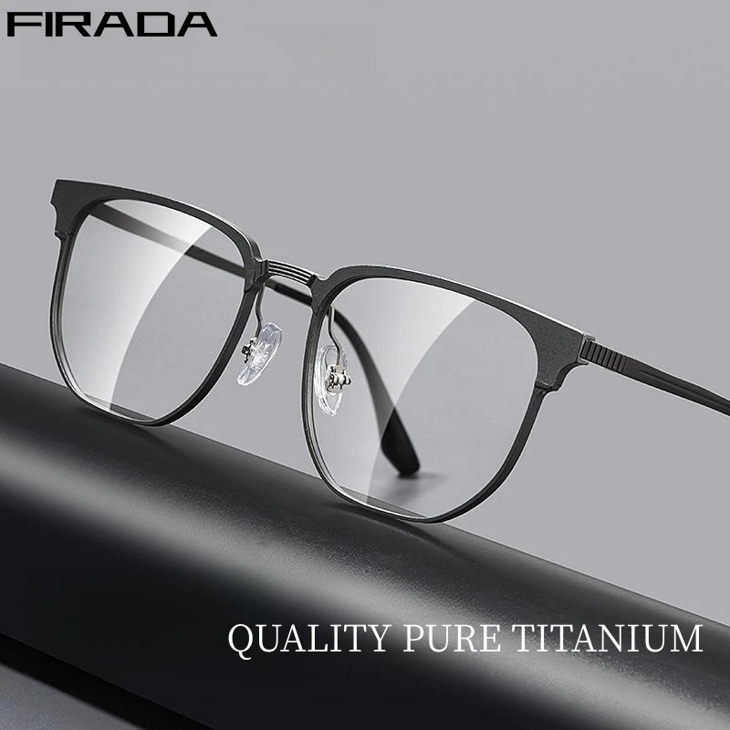 FIRADA Fashion Luxury Eyeglasses 2023 Vintage Square Comfortable Titanium Glasses Prescription Eyewear Frame For Men Women 28519