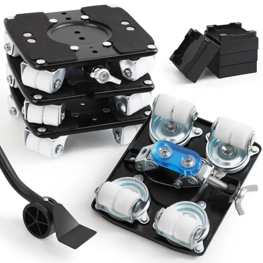 

Набор инструментов для перемещения мебели с колесами, подъемные тележки-домкраты для мебели, грузоподъемность 2000 фунтов, прочная панель из углеродистой стали