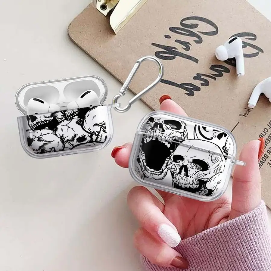 Creative Skull Art Case For Airpods 1 Pro2 Pro3 4 3 2 Pro Clear Earphone Cases Cover view 3
