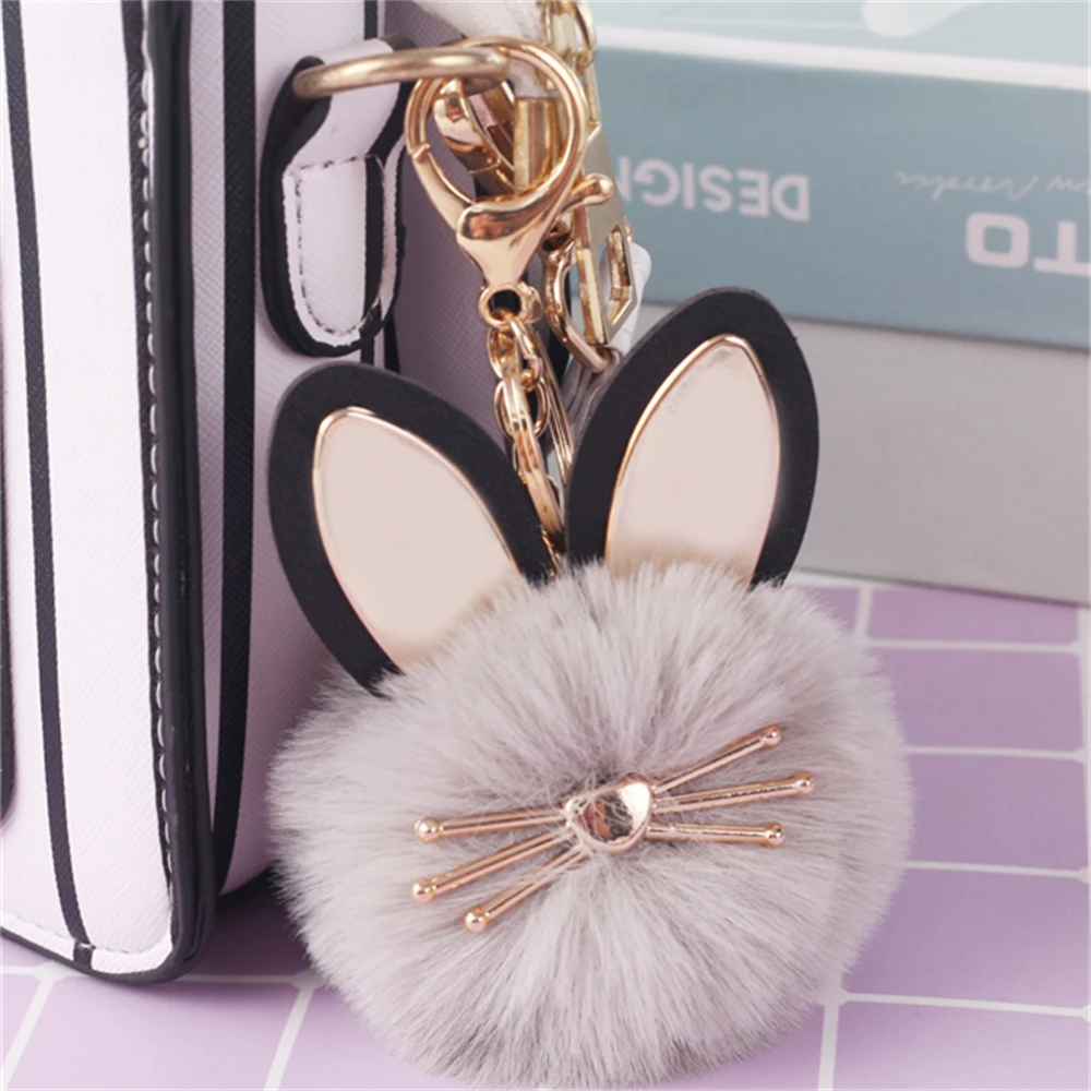 Lovely Plush Cat Keychain Fashion Pompom Keyring for Women Girls Bag Ornaments Car Key Holder Accessories Friend Gifts