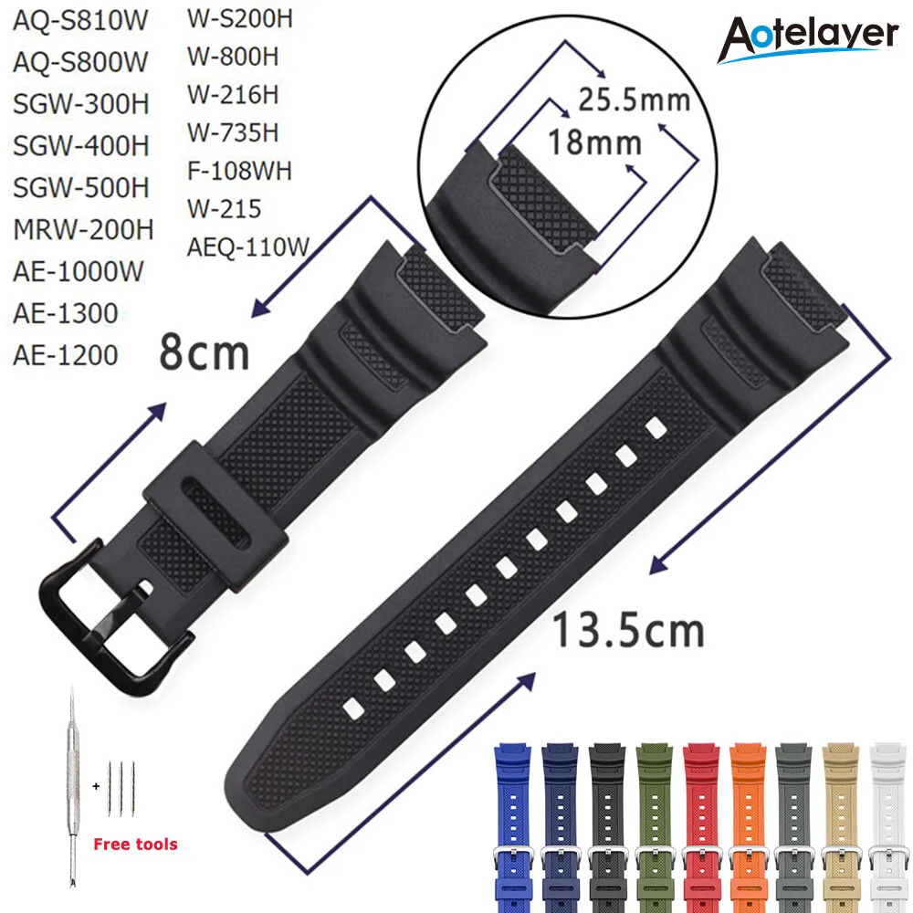 Special Watch Strap for Casio AQ-S810W/S800W AE-1000W SGW-400H/300H/500H W-735H Silicone Black Pin Buckle Wrist Band Bracelet