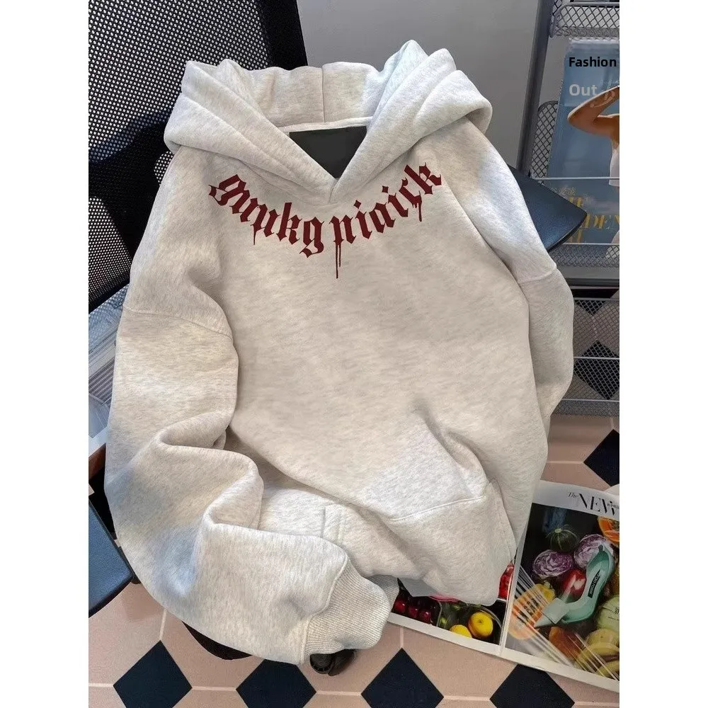 

Large Size Hoodie Men's Fce Lined Printed Sweatirt Street Sle Korean Trendy Couple Outerwear Autumn Winter Polyester F...