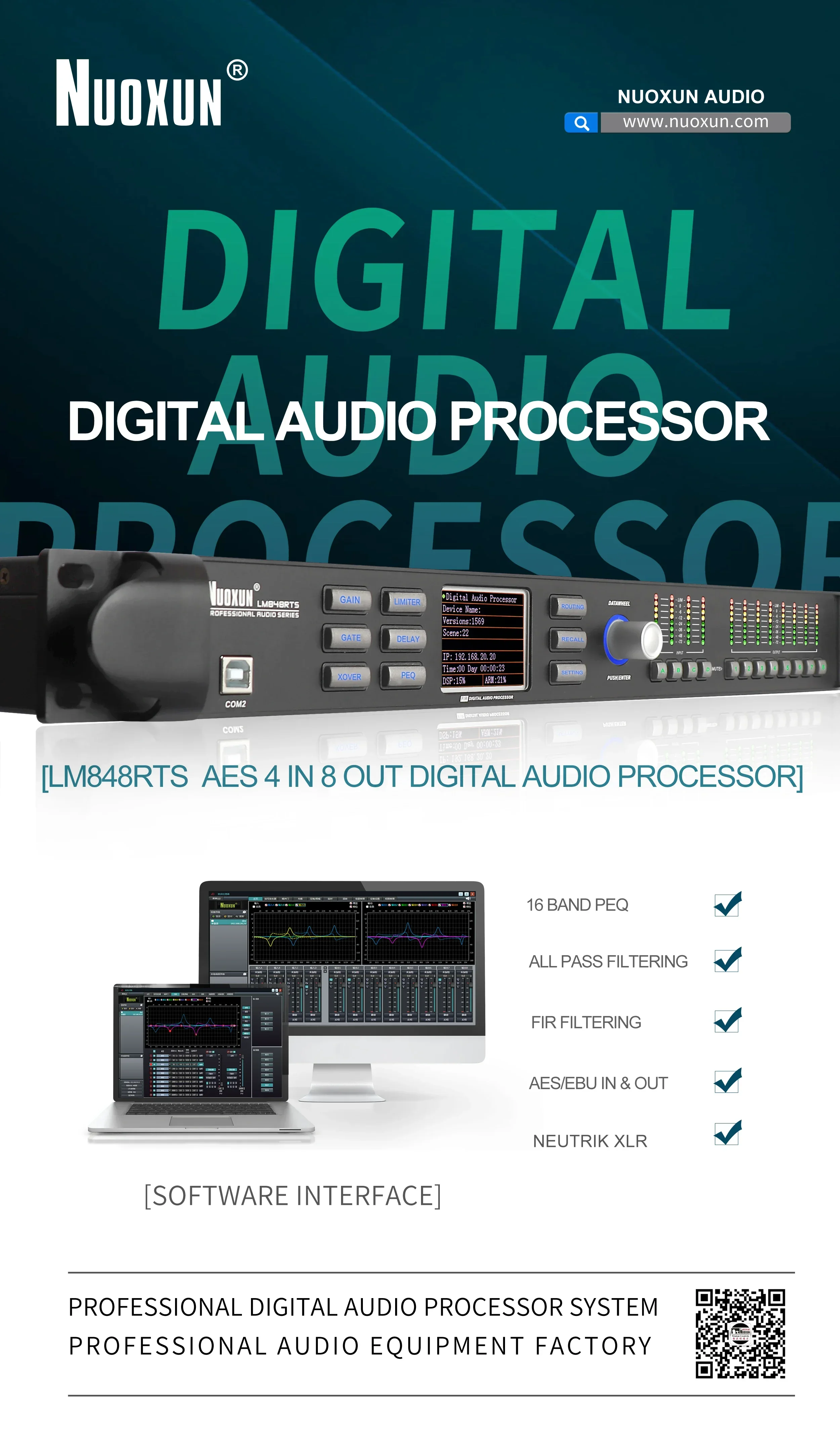 Digital 24-Bit/96 kHz Loudspeaker Management System Line Array Speaker Processor