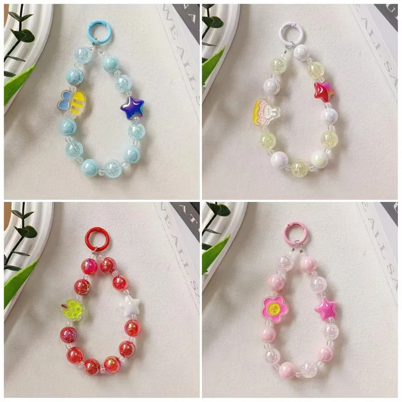 Cadena con cuentas de amor y flores para teléfono móvil, cadena colgante de Color caramelo con cara sonriente bonita, temperamento femenino, regalo creativo