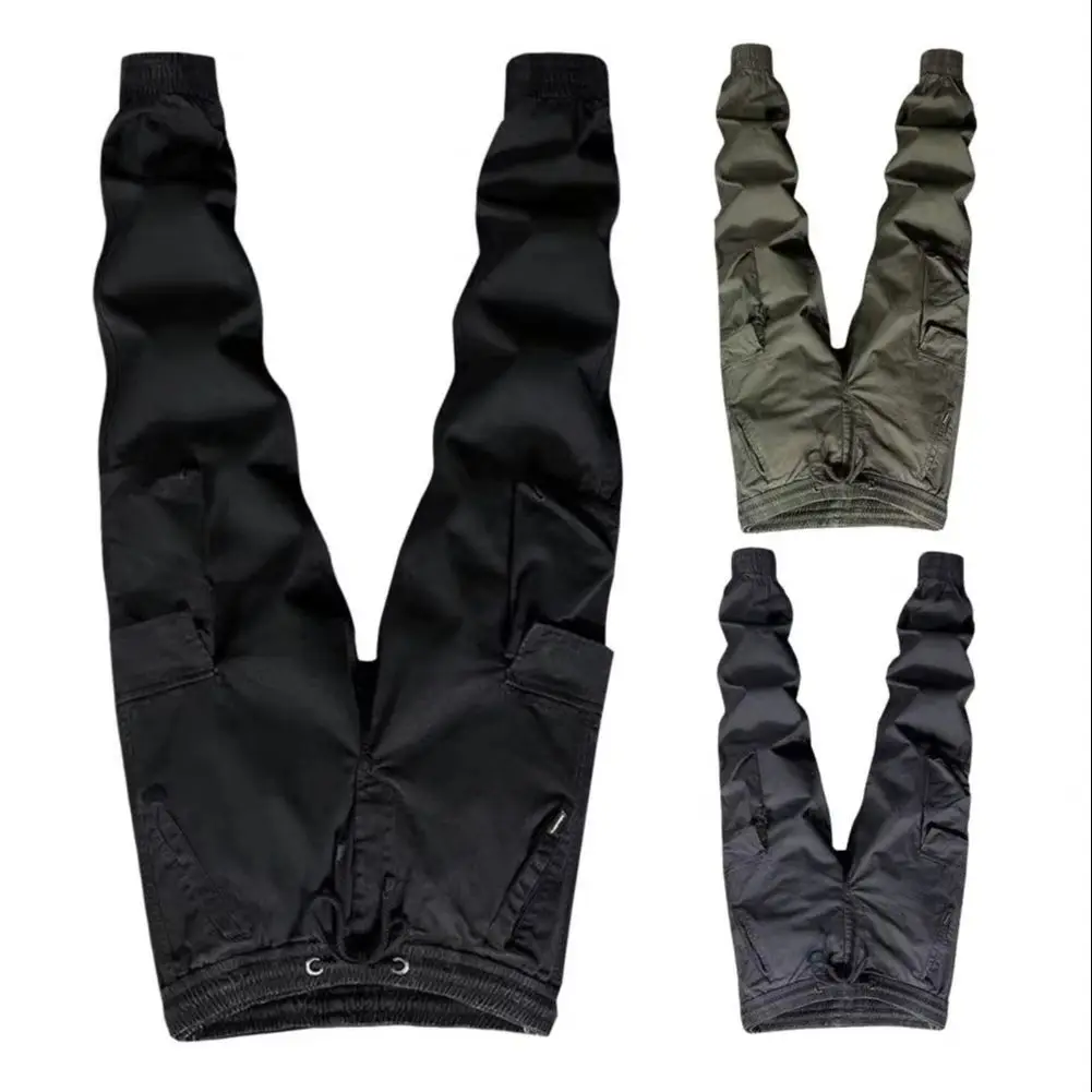 Men Overalls Men Cargo Pants Elastic Waist Adjustable Drawstring Casual Overalls Multi Pockets Solid Color Regular Fit Pants