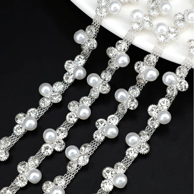 10 Yards Strass Kette Kristall Diamant Strass Intervall Perle Kette Kleidung Zubehör DIY Hochzeit Party Dekoration Geschenk – Detail 6