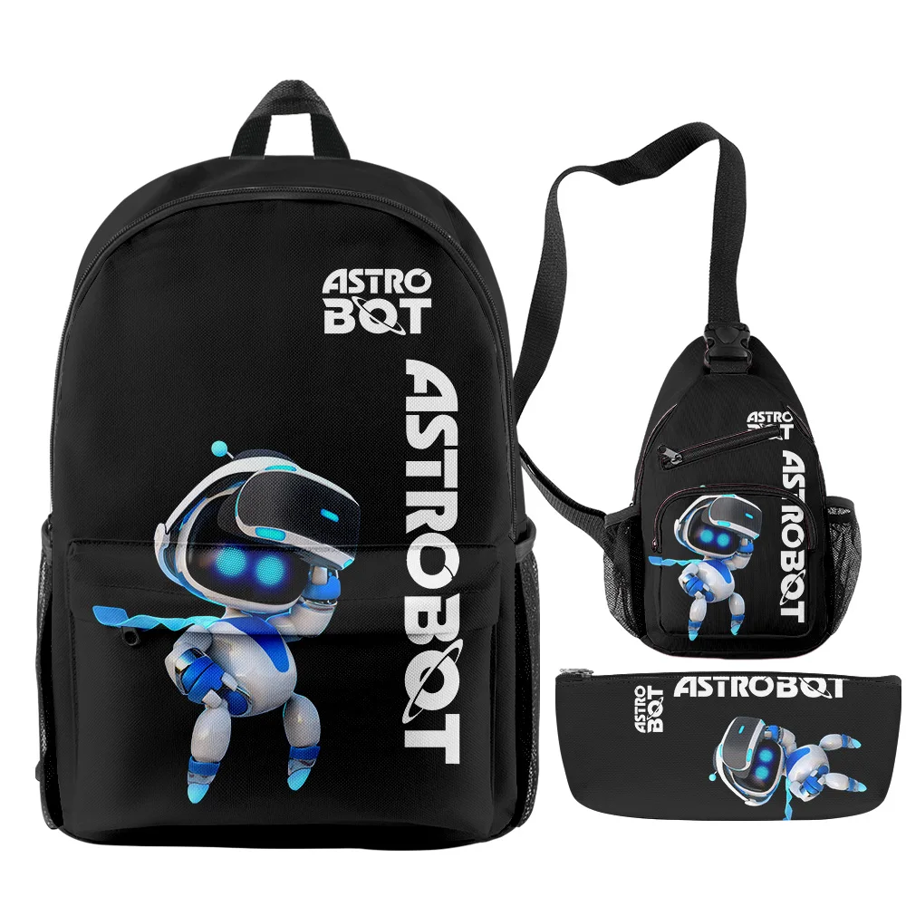 Hip Hop Popular Funny Novelty astro bot 3D Print 3pcs/Set pupil School Bags Travel Laptop Backpack Chest Bag Pencil Case