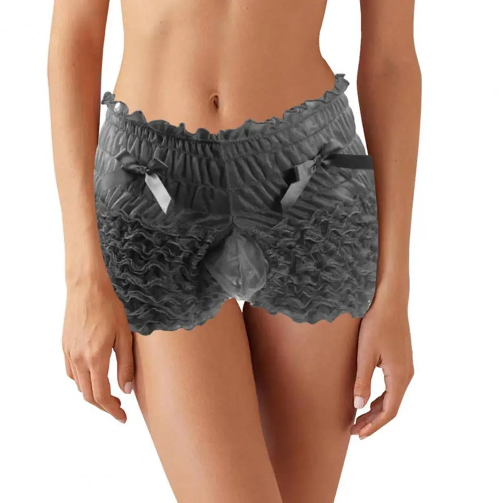 Men's High Waist Lace Panties with Bowknot