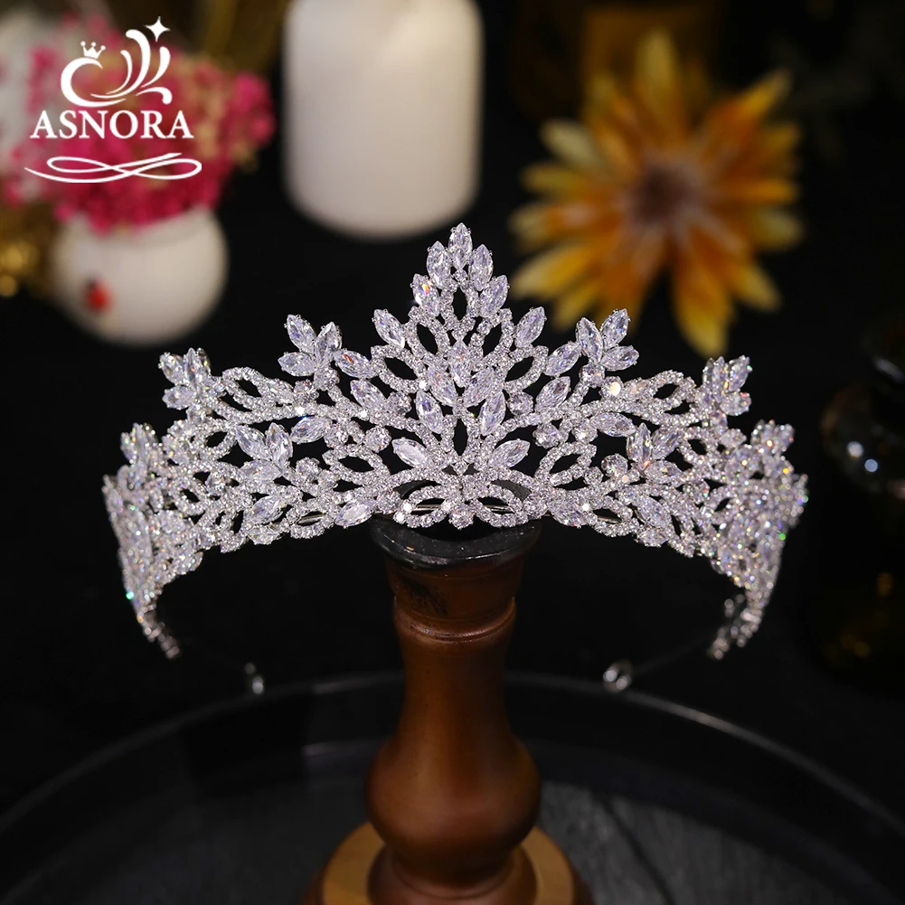 

ASNORA Princess Crown Flower CZ Hair Jewelry Silver Tiara Fascinator Wedding Luxury Bridal Headpiece