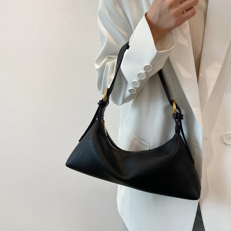 Vintage Handbags For Women Black Soft Zipper Leather Shoulder Bag Ladies Light Luxury Underarm Bag Female Fashion 2022 New