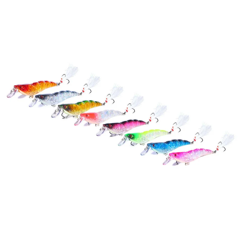 Minnow Fishing Lure for Bass and Minnow, Minnow Lua Bait, All-Attack Shrimp Plastic Shrimp13Gram Feather Hook Fishing Lure