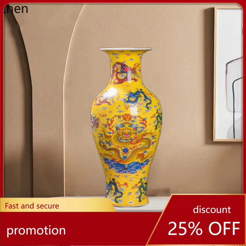 

HXL Ceramic Luminous Nine-Dragon Vase Living Room Decorative Ornament Hydroponic Flower Arrangement Decoration
