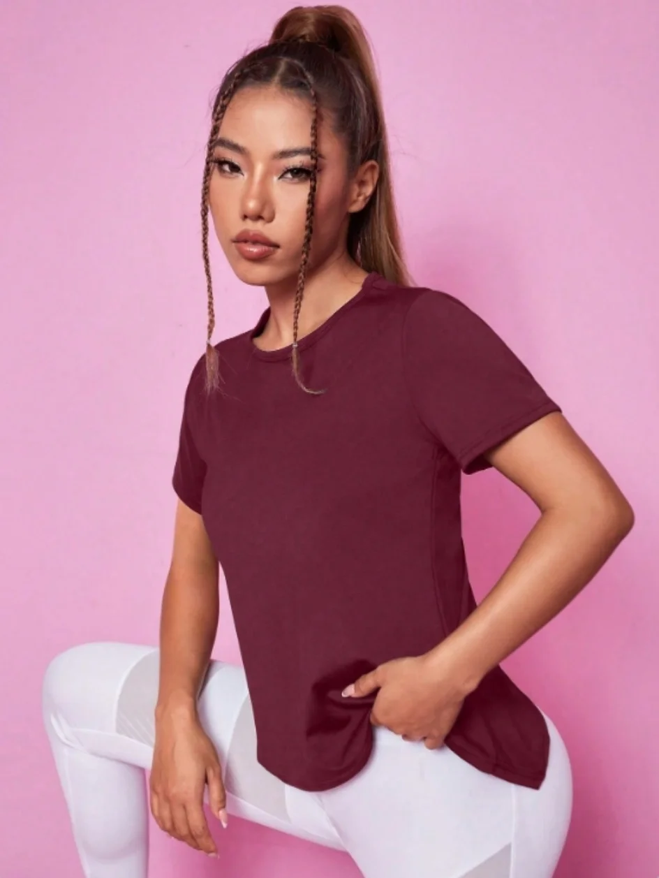 Yoga-Outfit Damen Sommer Sport-T-Shirt Locker Atmungsaktiv Schnelltrocknendes Oberteil mit Netzrücken für Training und Fitness Kurzarm – Detail 7
