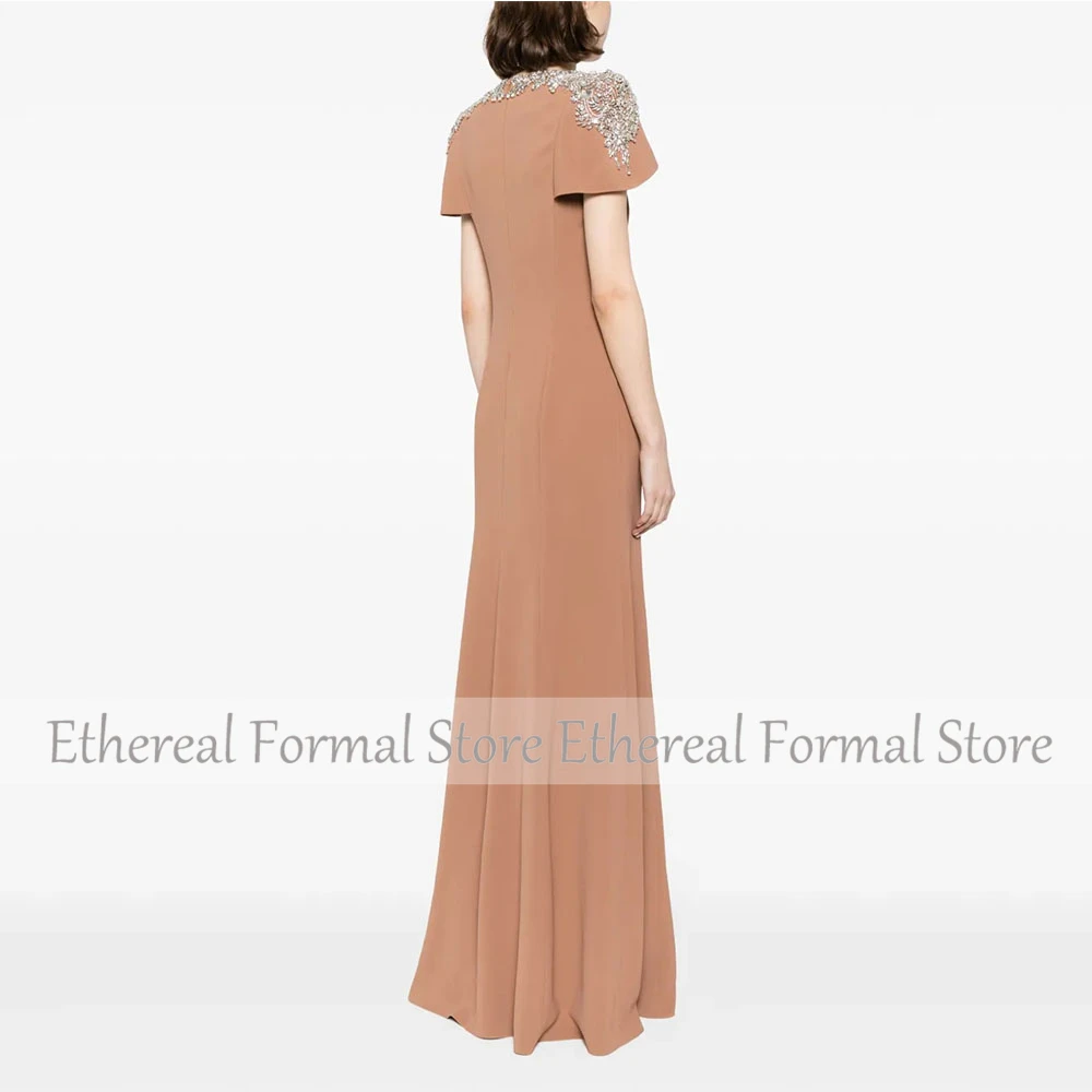 Robe de soirée sirène moderne pour femmes, longueur au sol, robe de soirée formelle, col rond, perles, robe saoudienne, manches cape, robe de bal