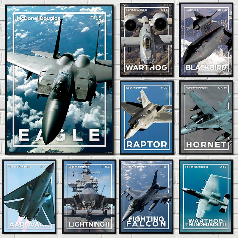Classic Wall Art World Aircraft F16 Blackbird Fighter Jet HD Canvas Printed Poster Home Living Room Bedroom Decorative Pictures