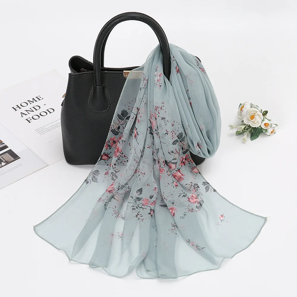 New George Yarn Fashion Printing Elegant Celebrity Silk Scarf Women, Four Seasons Decorative Festive Gifts Beach Towel Wholesale