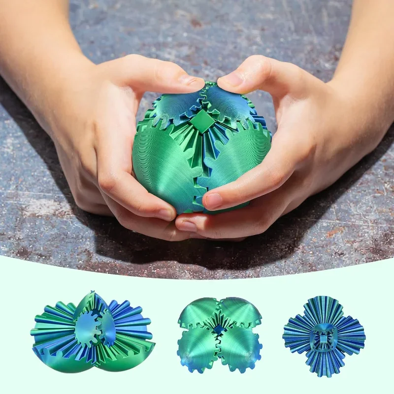 Bola de engrenagem, brinquedo fidget de esfera de engrenagem impressa em 3D, bola sensorial para alívio do estresse para crianças e adultos, ADHDToy (verde floresta, 2,6 polegadas)
