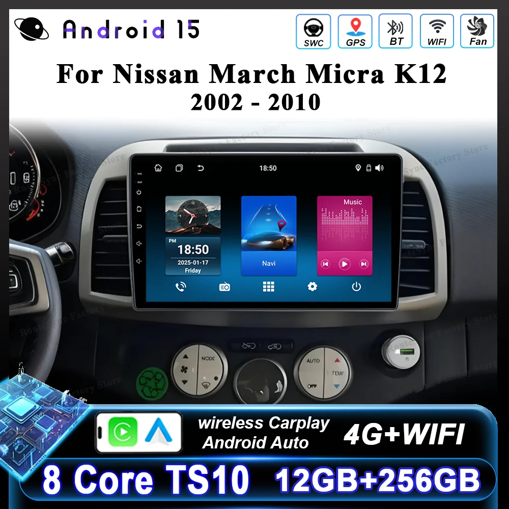 

Android Car Radio Stereo DVD Head Unit For Nissan March Micra K12 2002 - 2010 Multimidia Player GPS Navigation 4G Carplay 2DIN