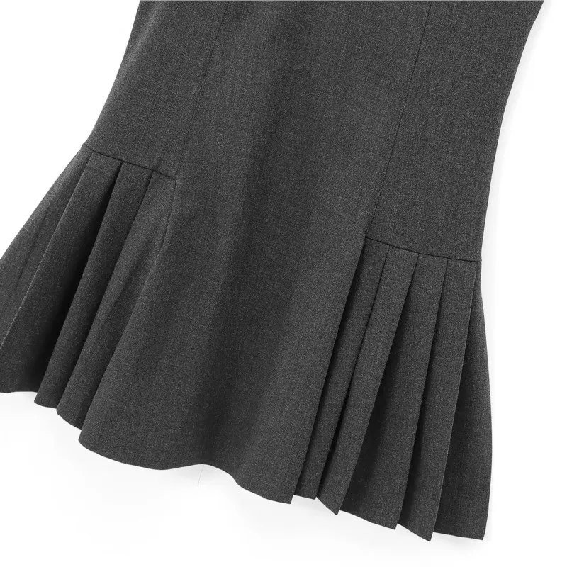 TRAF Wide Pleated Hem Short Dress for Women Autumn Sexy Sleeveless Midi Dress Side Zipper Dresses Female Midi Dresses