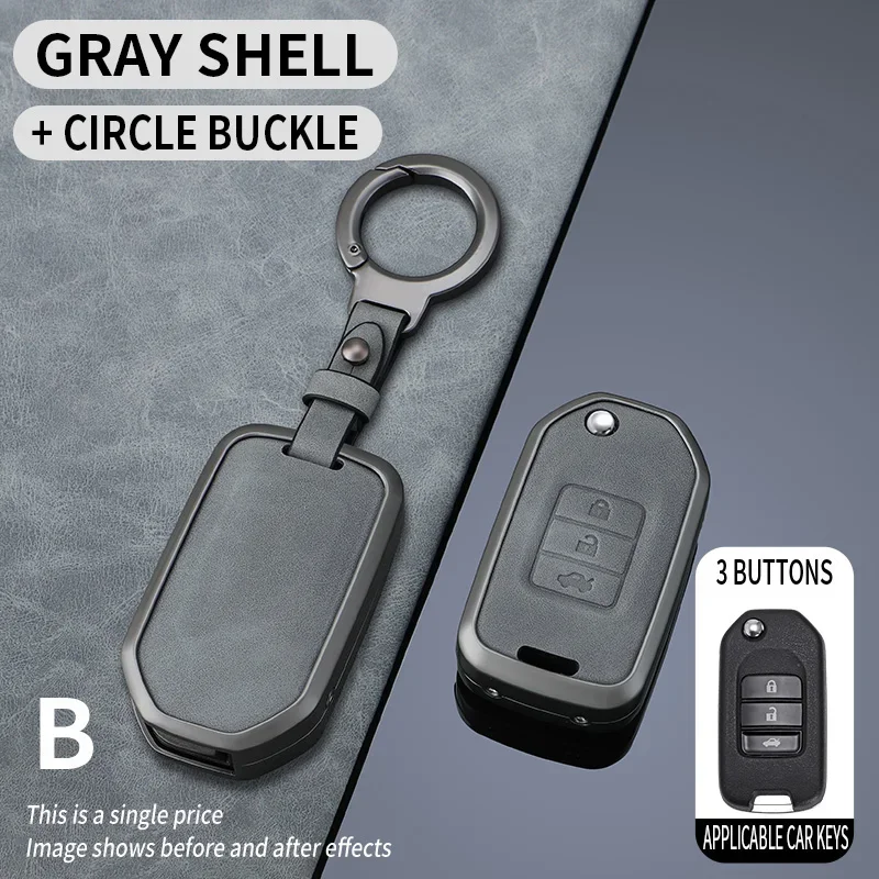 

Car Zinc Alloy Leather Flip Key Case For Honda Civic CR-V HR-V Agreement Jade Crider Odyssey 2/3buttons Interior Accessories