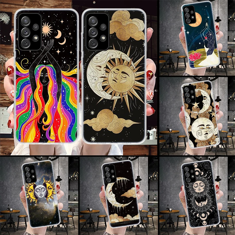Funny Sun Moon Face Soft Phone Case For Samsung Galaxy A13 A14 A15 A16 A17 A53 A54 A55 A56 A57 A33 A34 A35 A36 A37 A23 A24 A25 A