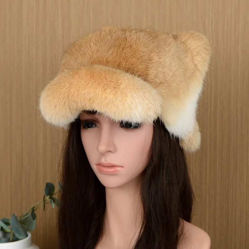Cute and versatile ear-protecting fur cap women's warm hat thickened ears with cotton lining