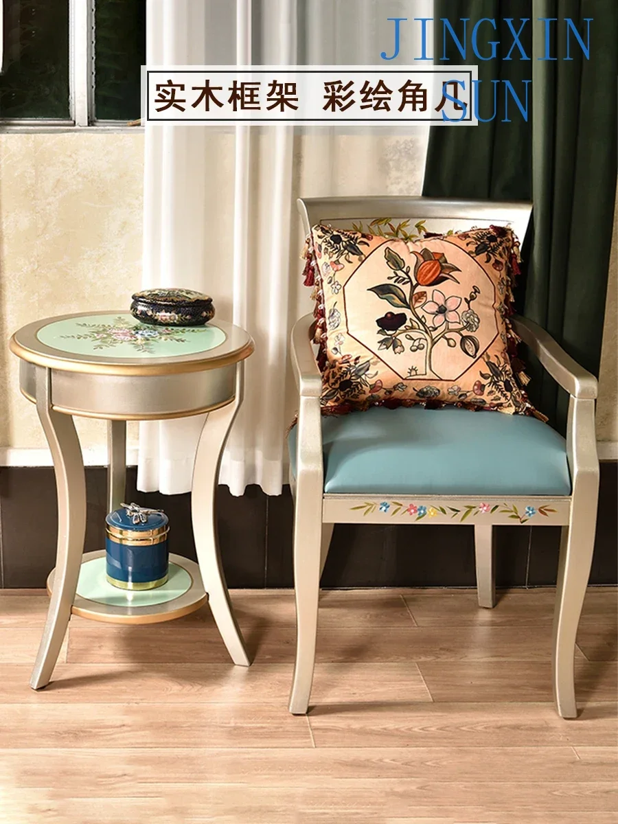 Small tea table, painted corner table, living room, sofa, small unit, round table, round table