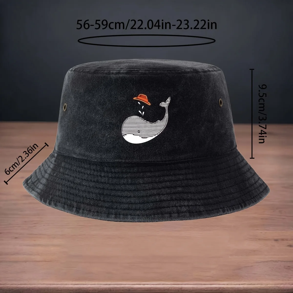 High-quality Printed Orange Bucket Hat with Whale Pattern, a Versatile Fishing Hat for Angling and Lure Fishing. Foldable for Ea