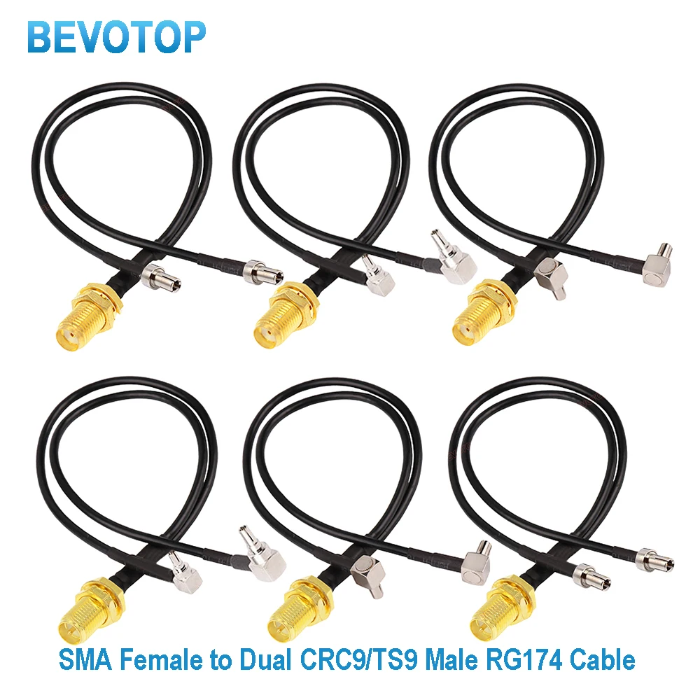 RG174 Cable SMA Female to Dual CRC9/SMA/TS9 Male 90° Plug V Type Splitter Combiner RF Coaxial Pigtail for 3G 4G Modem Router
