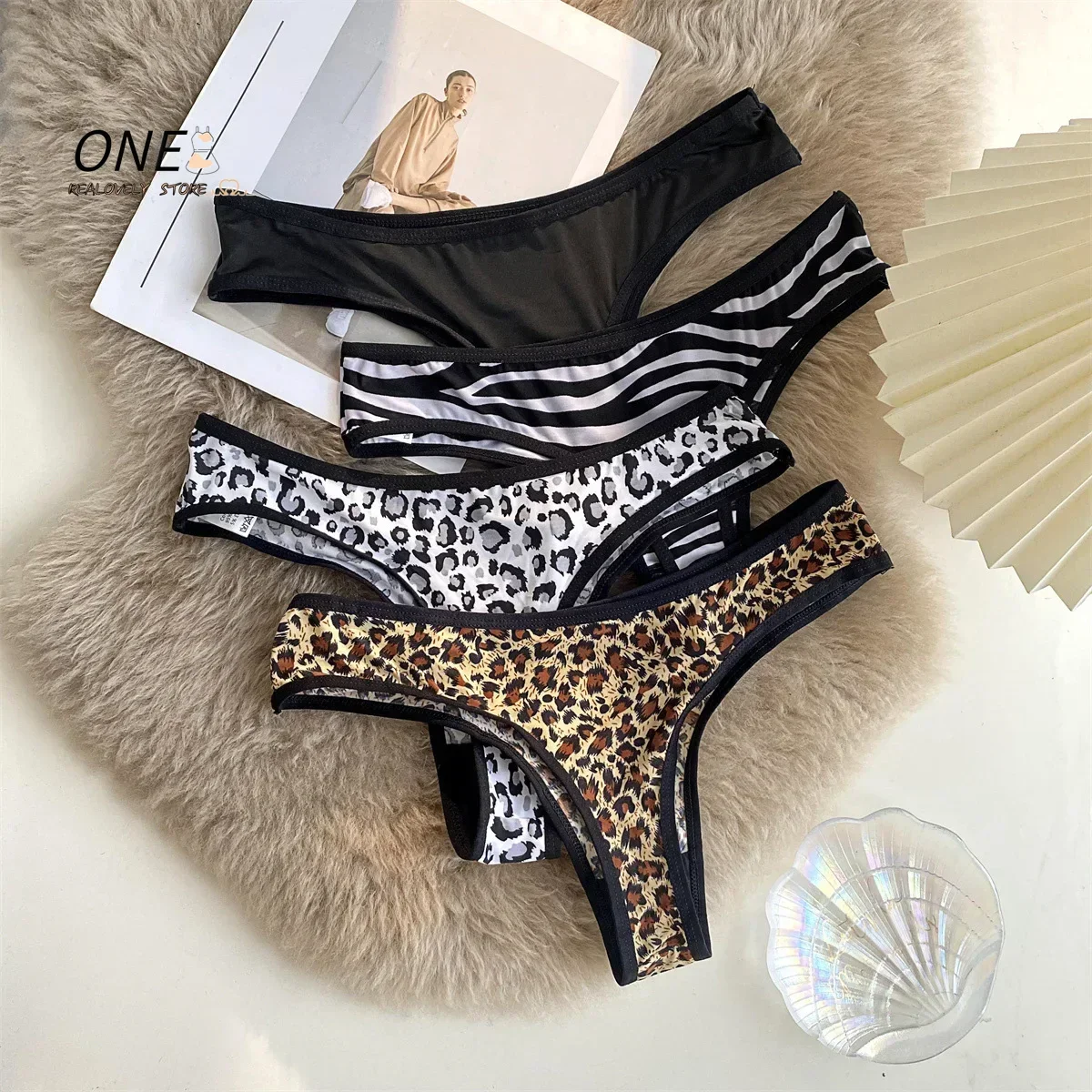 Leopard-print Thong Women Sexy Panties Low Waist Ice Silk Female Briefs Seamless Cotton g-string Women’s Underwear Sxy Lingerie