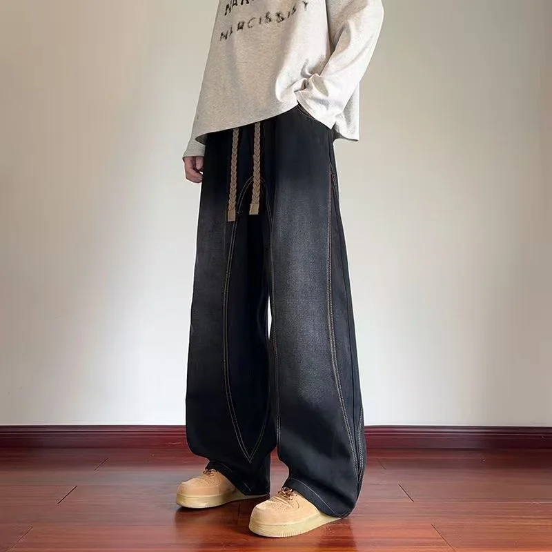 

Cleanfit American High Street Vintage Washed Deconstructed Patchwork Men's Loose Straight Leg Jeans Casual Straight Leg Trousers