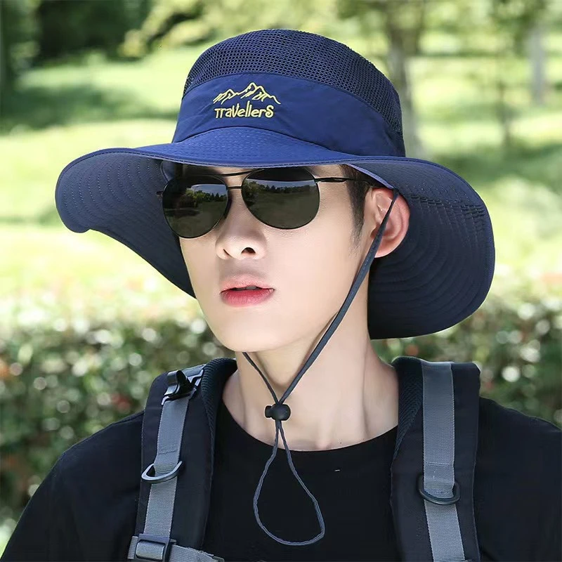 Summer Men Camping Big Brim Sun Protection Fisherman Hat Outdoor Riding Mountaineering Fish Hat Hiking Breathable Hat image 4