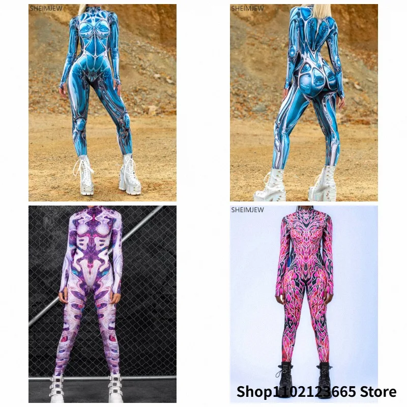 

Halloween Colorful Print Jumpsuit Women Sexy Art Gorgeous Color Cosplay Bodysuit Rave Outfit Aerial Yoga Unique Zentai Suits New