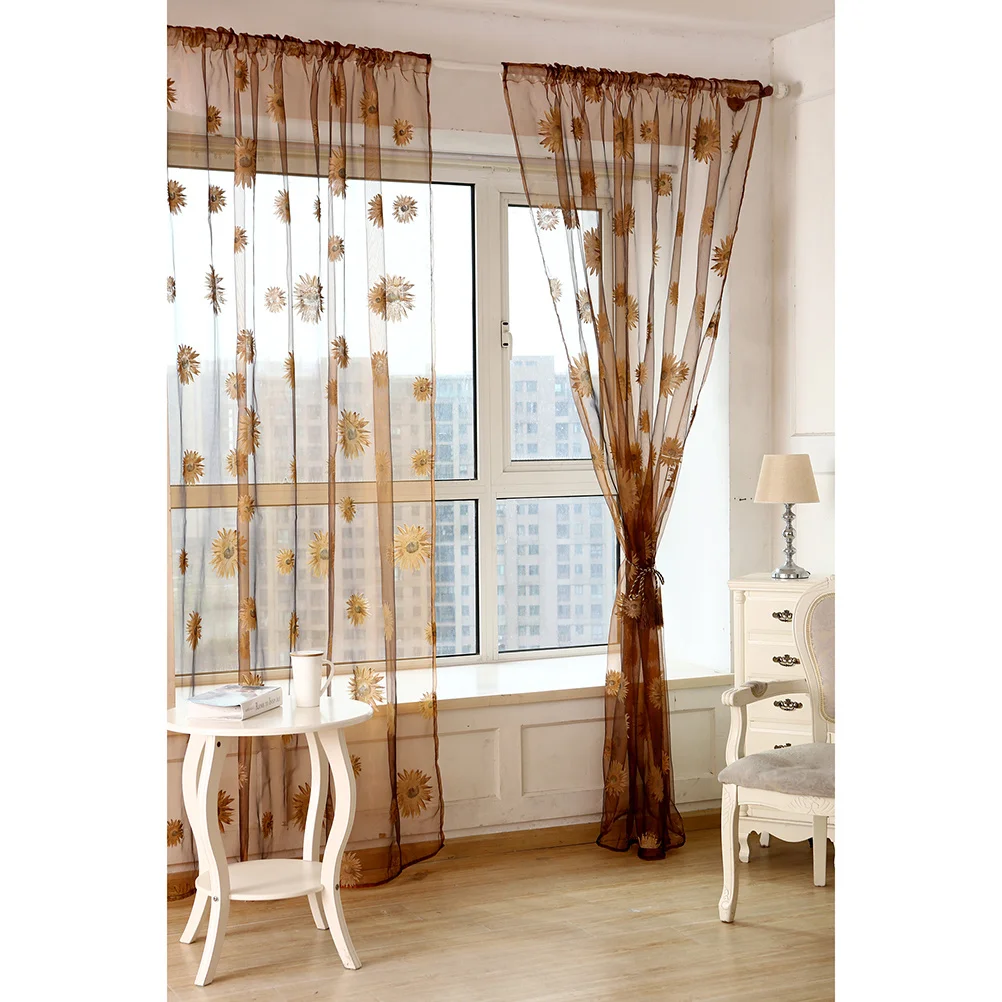 Sunflower Curtains 200X270Cm Khaki Voile Sheer Window Tulle For Bedroom Living Room Rod Pocket Transparent Curtain Home