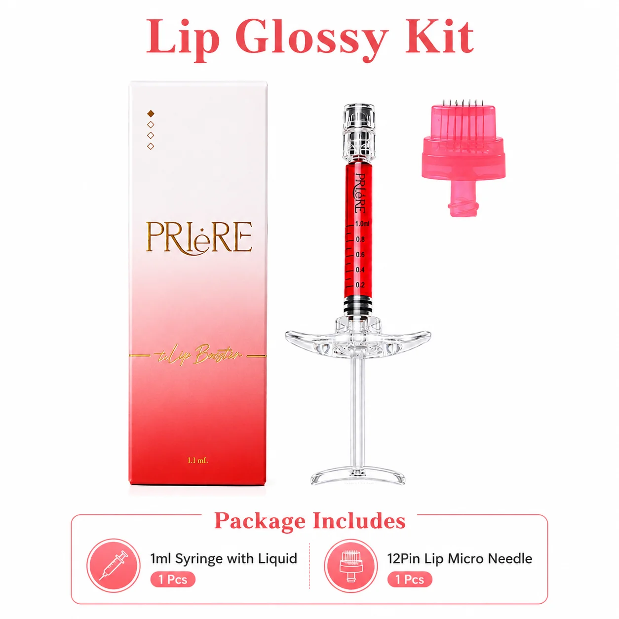 Lip Booster Kit 1.1ml Prefilled Syringe With 12 Pin Pro infusion Needle Cartridge Glossy LiP Care Tool Bacio Tip Alternative view 2