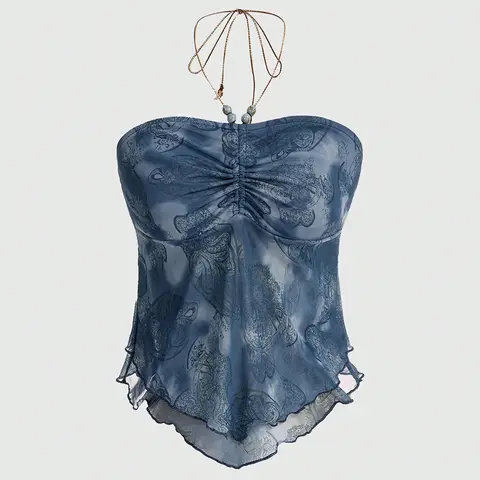 2025 Tanks Spring Summer Elegant Sexy Gauze Sleeveless Halter Neck Party Skinny Fit Tanks for Women