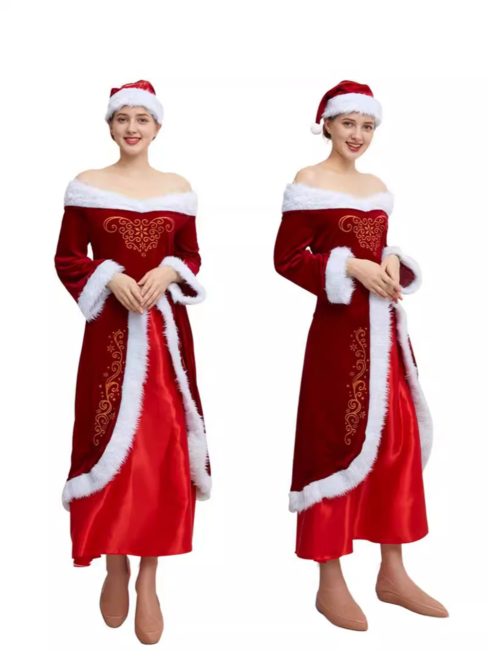 

Christmas Santa Claus Cosplay Costume Carnival Party Adult Family Role-playing Uniform Outfit Women Xmas Red Dress Hat Suit New