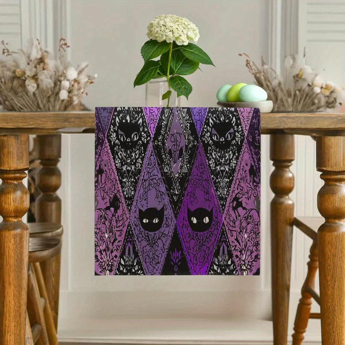 1 Piece of Halloween Themed Table Flag, Purple with Black Cat Silhouette, Horror Floral Decoration, Suitable for Parties, Restaurants, B&Bs, Markets, and Holiday Decoration Scenes.