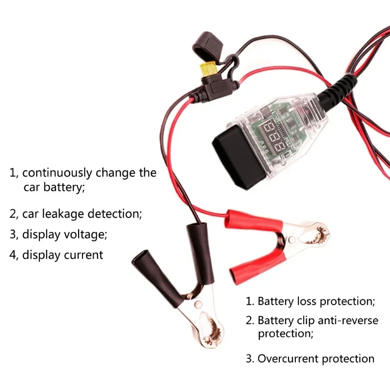 Herramienta de reemplazo de batería automotriz OBD2, Ahorrador de memoria de apagado de computadora de automóvil, Cable de fuente de alimentación de emergencia, Universal profesional