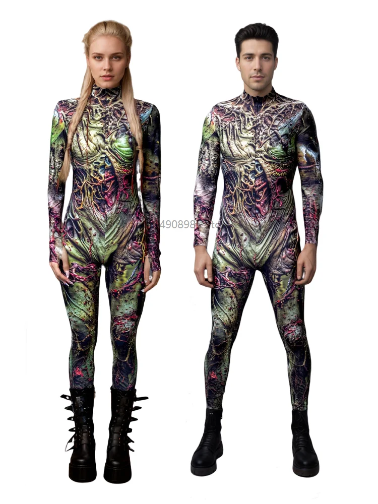 

Couple Scary Costume Holiday Jumpsuit Alien Print Party Cyber Punk Bodysuit Onesie Halloween Cosplay Costume 2025